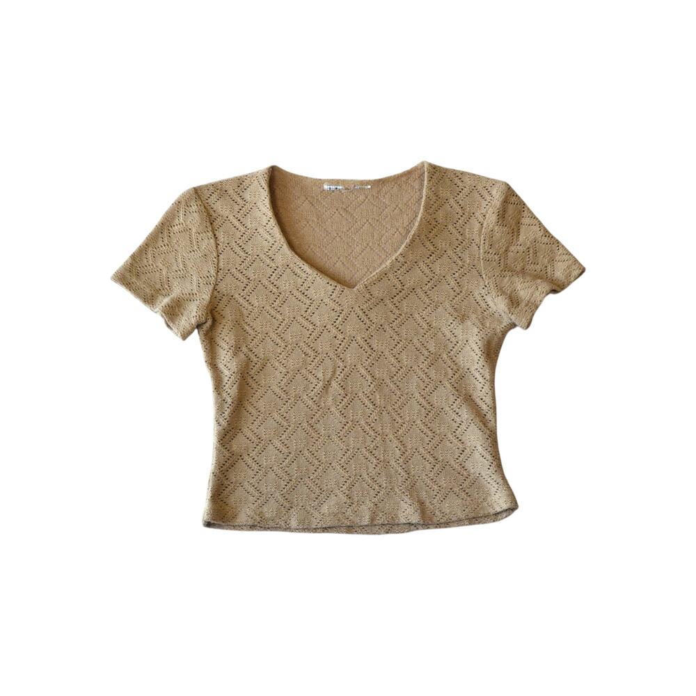 Vintage Tan Crochet Knit Top Boho Size Small Medium